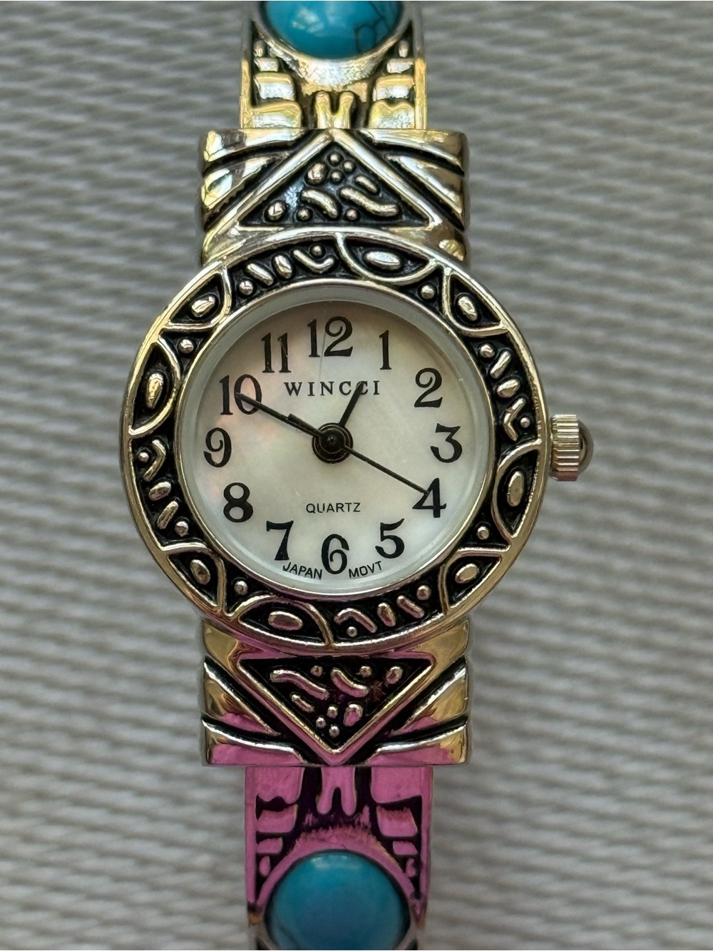 WIncci Silver-Tone Turquoise Accent Women's Open Cuff Watch